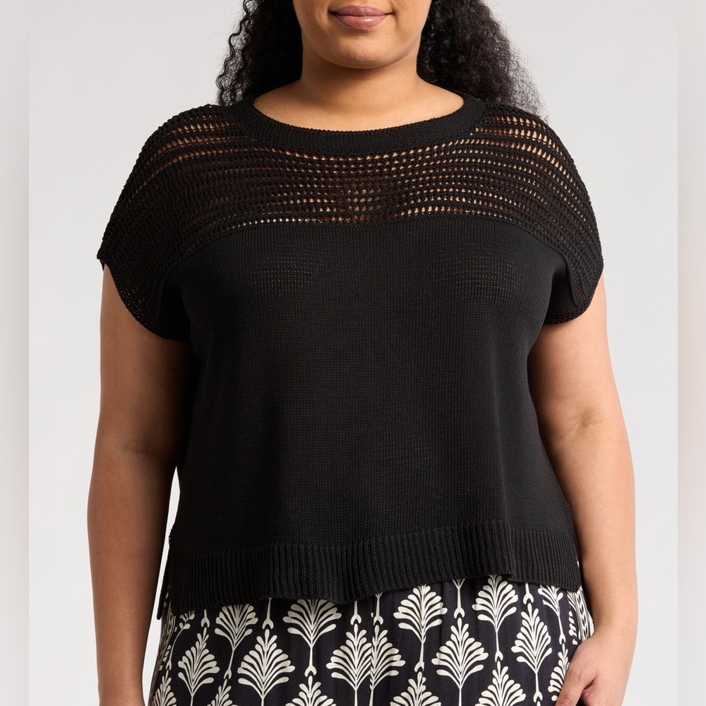 Max Studio‎ Open Weave Dolman Sweater Black